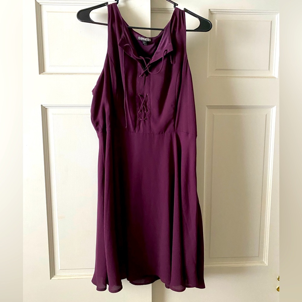 Express plum mini dress with tie up front